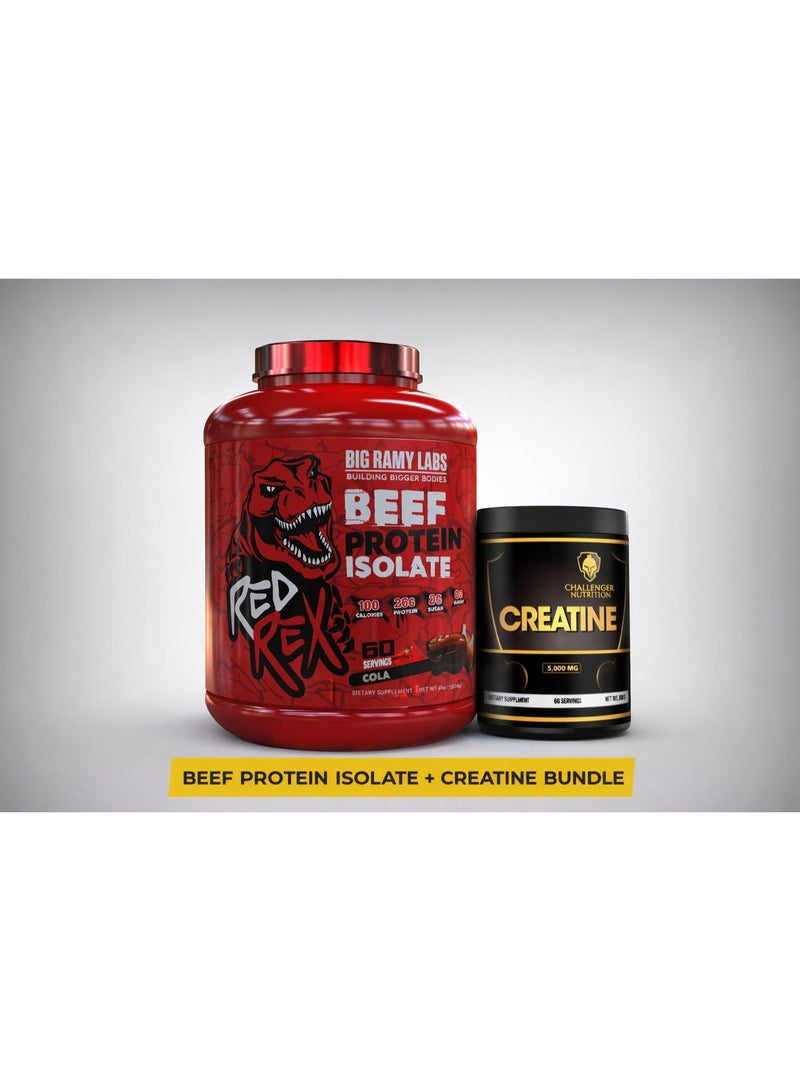 مختبرات رامي الكبرى REDREX - Beef Protein Isolate - Cola Flavor - 4lb - 60 serving & CHALLENGER NUTRITION - Creatine 300gm - 60 serving - Unflavored Bundle - Image 1